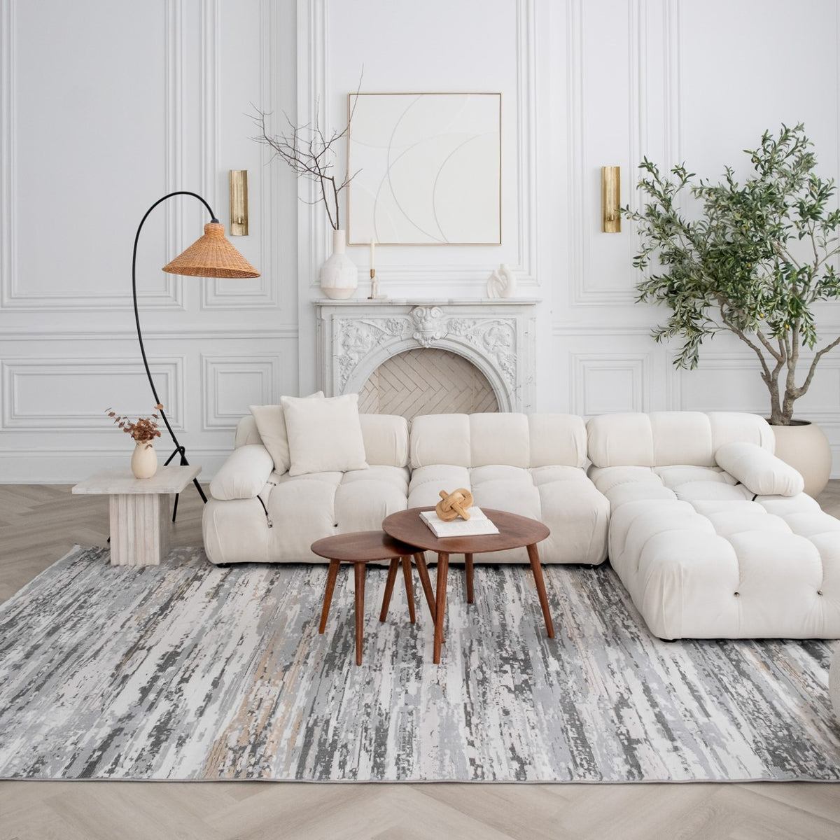 Nord Abstract Contemporary Grey and Beige Indoor Rug