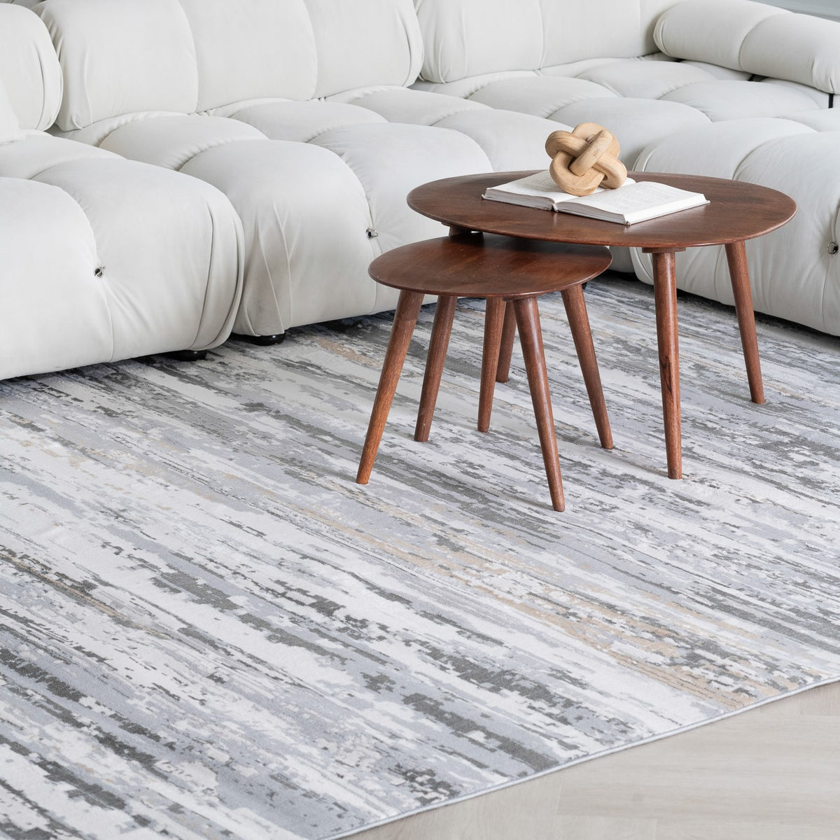 Nord Abstract Contemporary Grey and Beige Indoor Rug