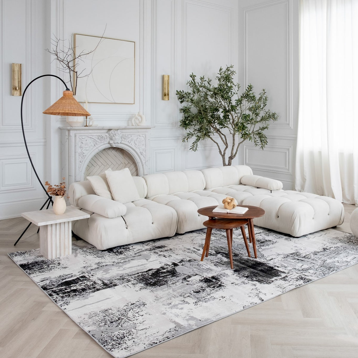 Axiom Abstract Contemporary Grey and Black Indoor Rug