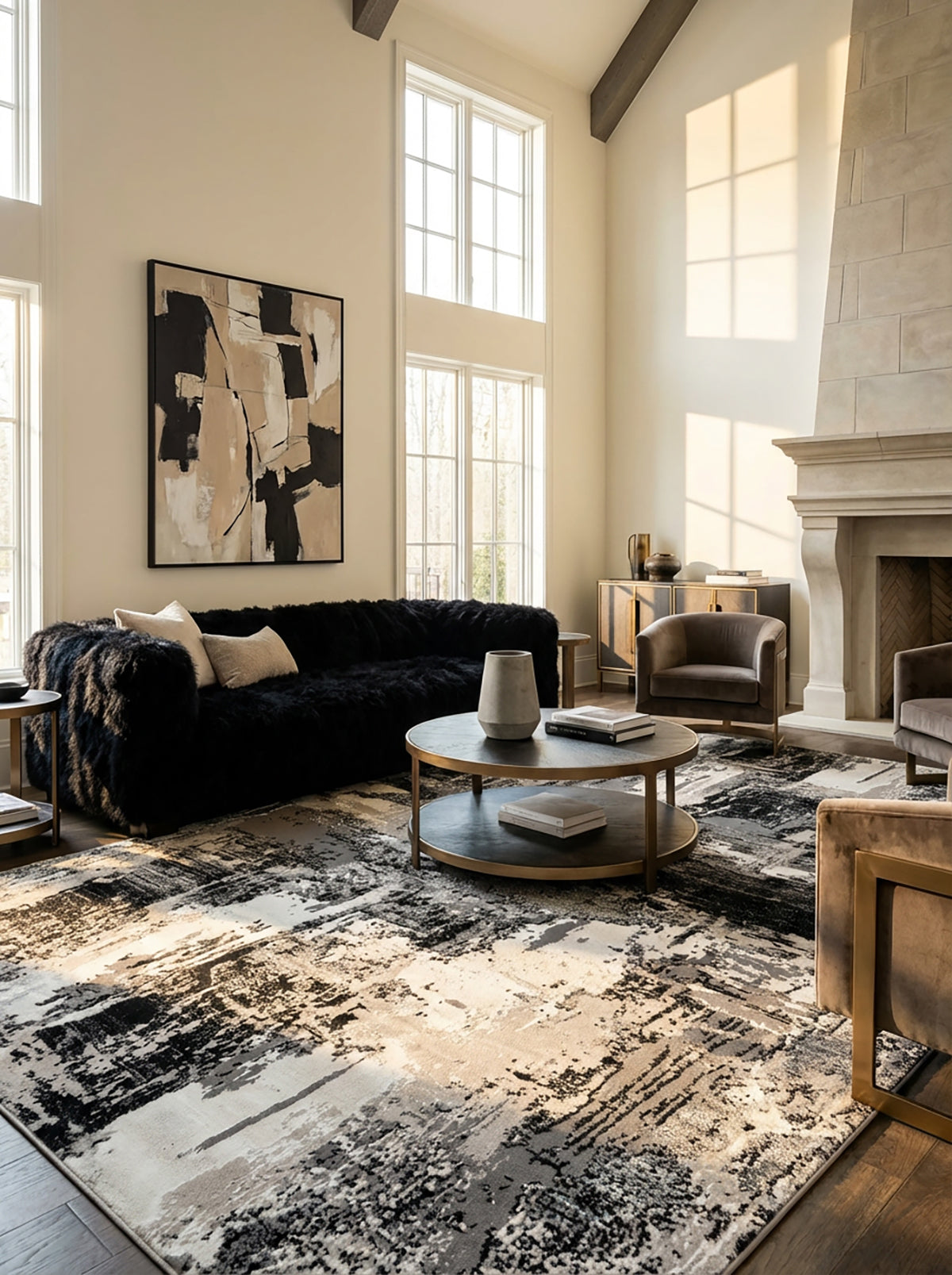 Axiom Abstract Contemporary Grey and Black Indoor Rug