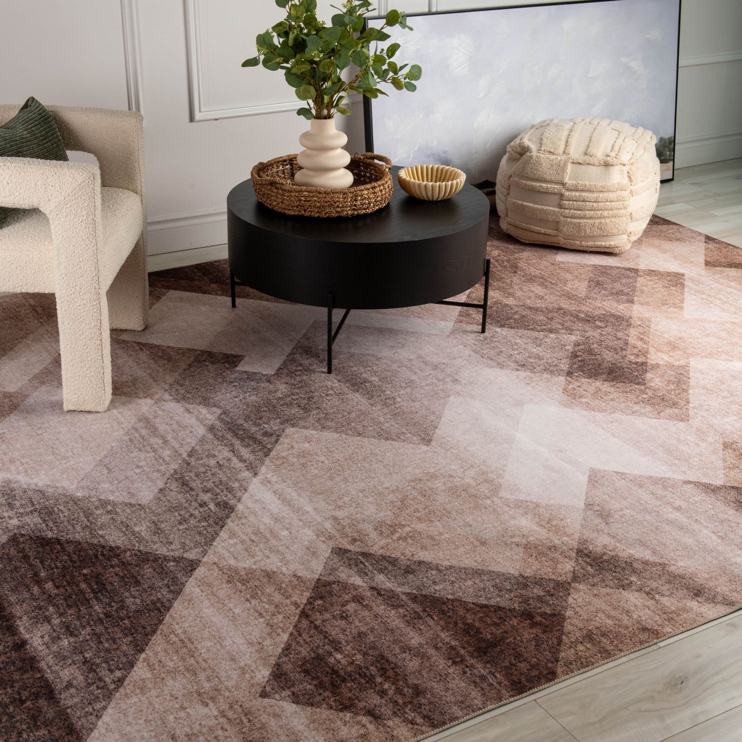 Tapis marron contemporain géométrique Emir