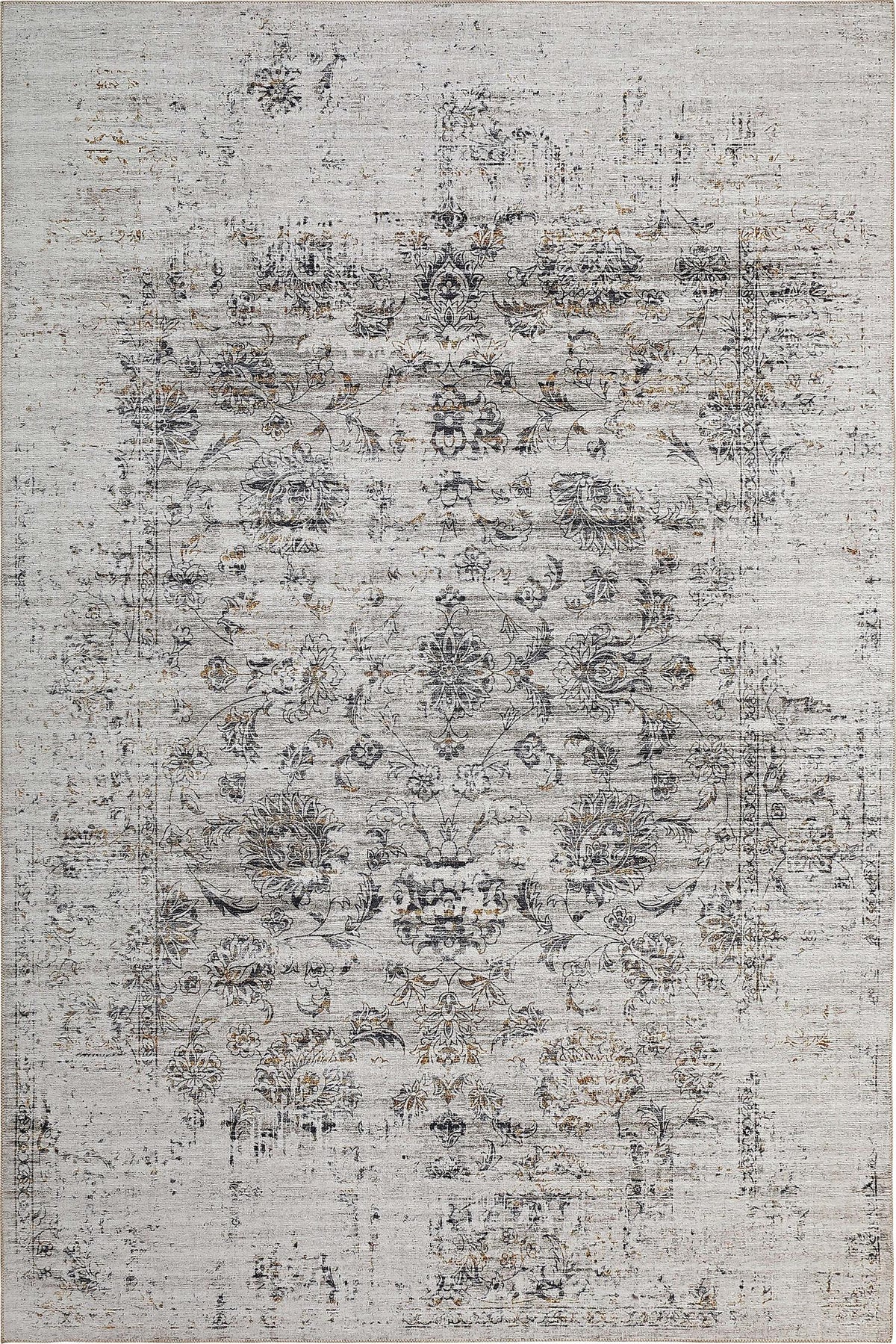 Alfombra de interior Aria Vintage Floral de transición en gris y beige