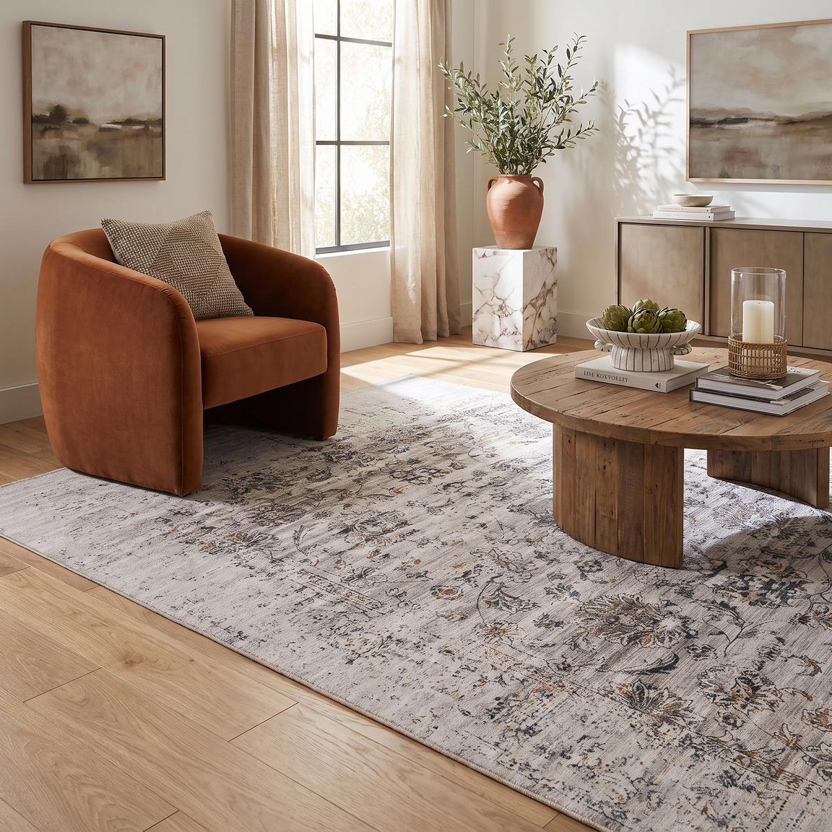 Aria Vintage Floral Transitional Grey and Beige Indoor Rug