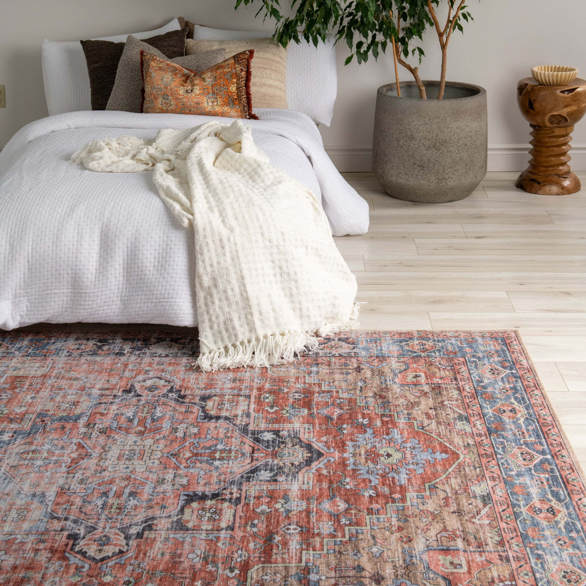 Nava Persian Medallion Traditional Red and Blue Indoor Rug