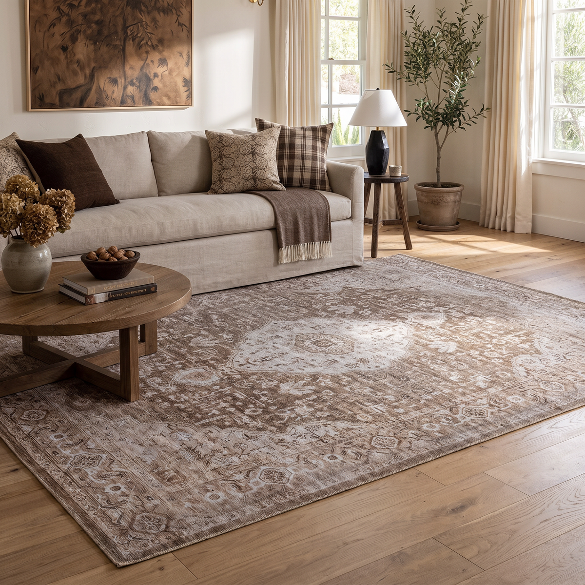 Tapis marron transitionnel persan Emir