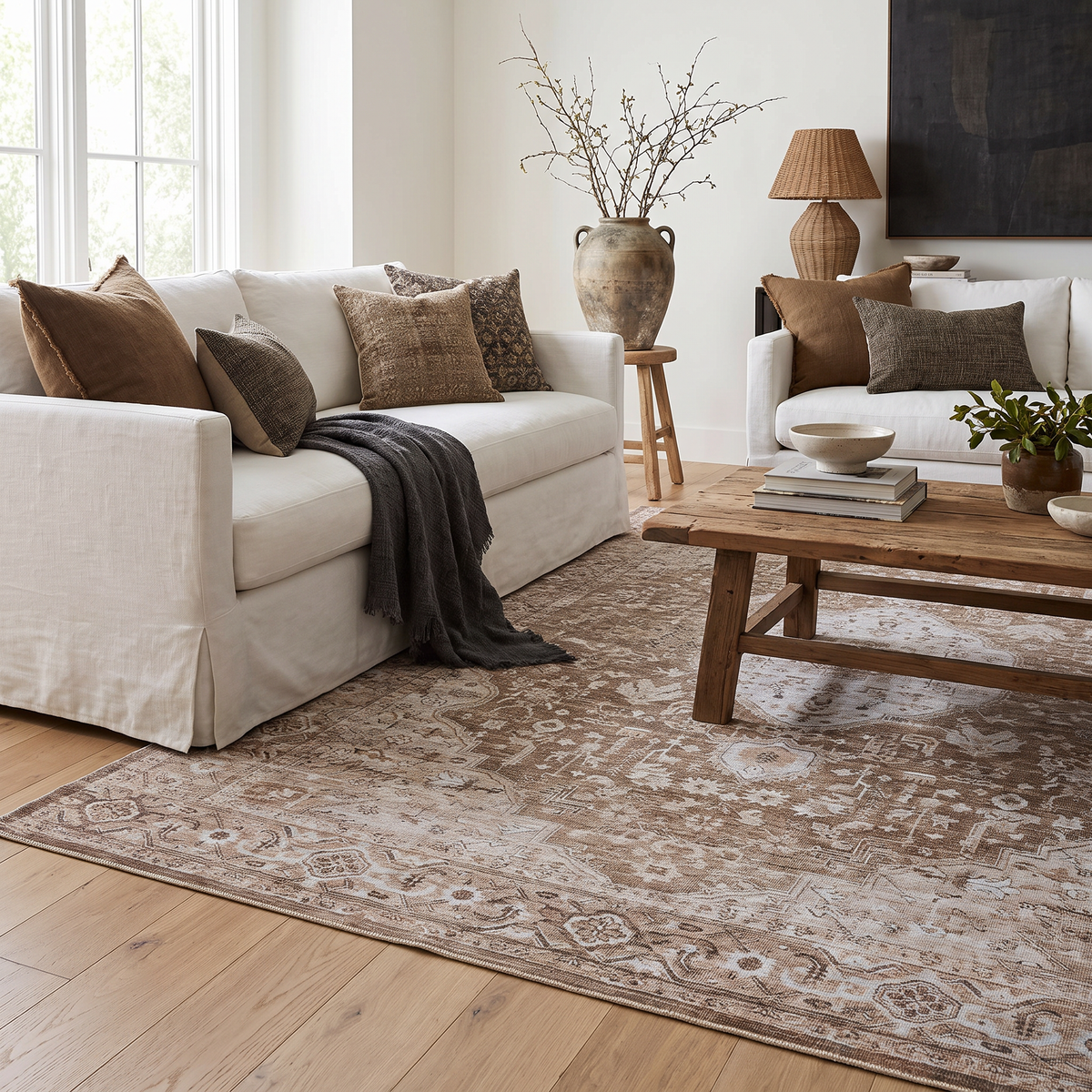 Lina Medallion Traditional Brown Indoor Rug