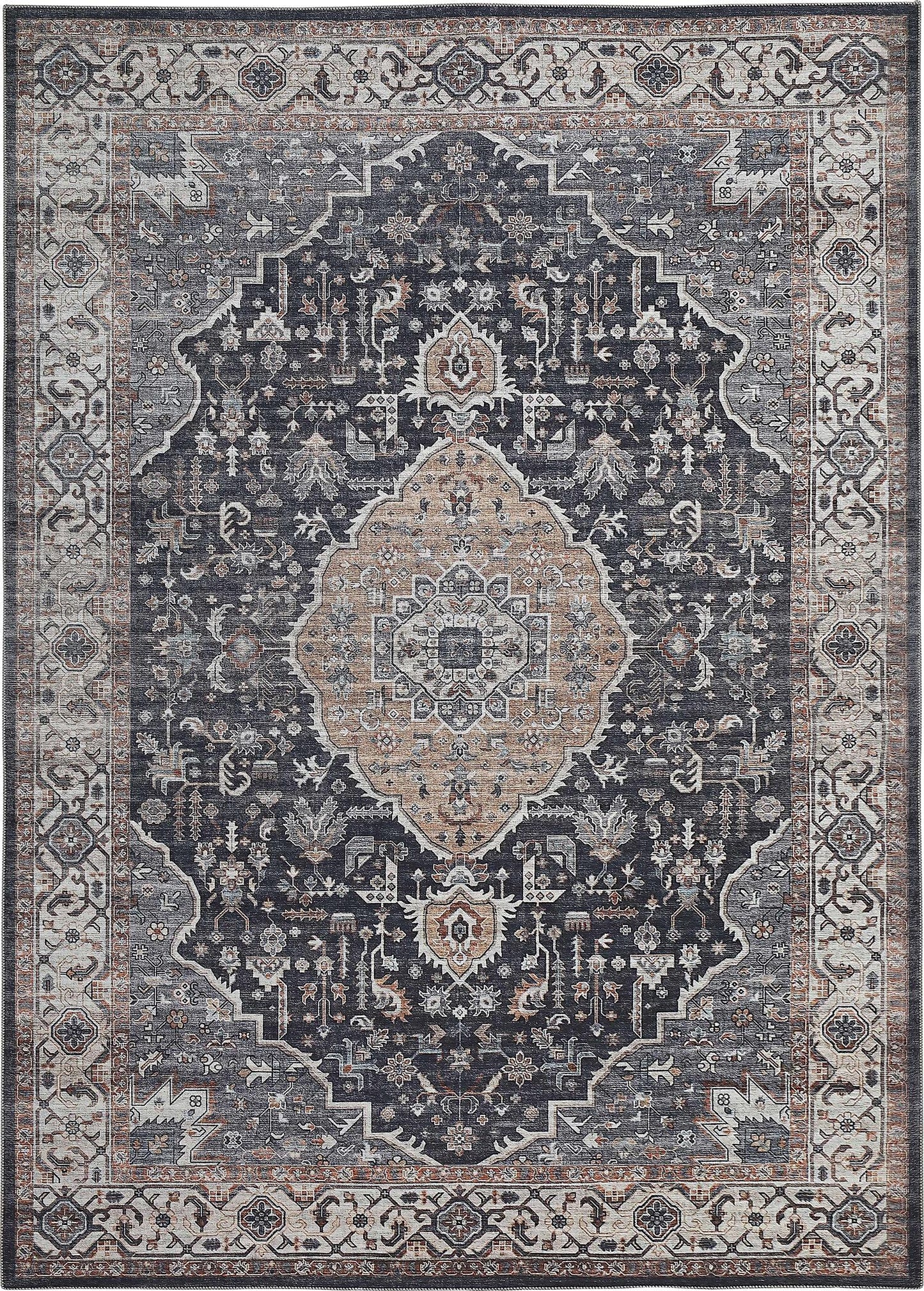 Tapis bleu marine transitionnel Emir Persan
