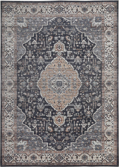 Tapis bleu marine transitionnel Emir Persan