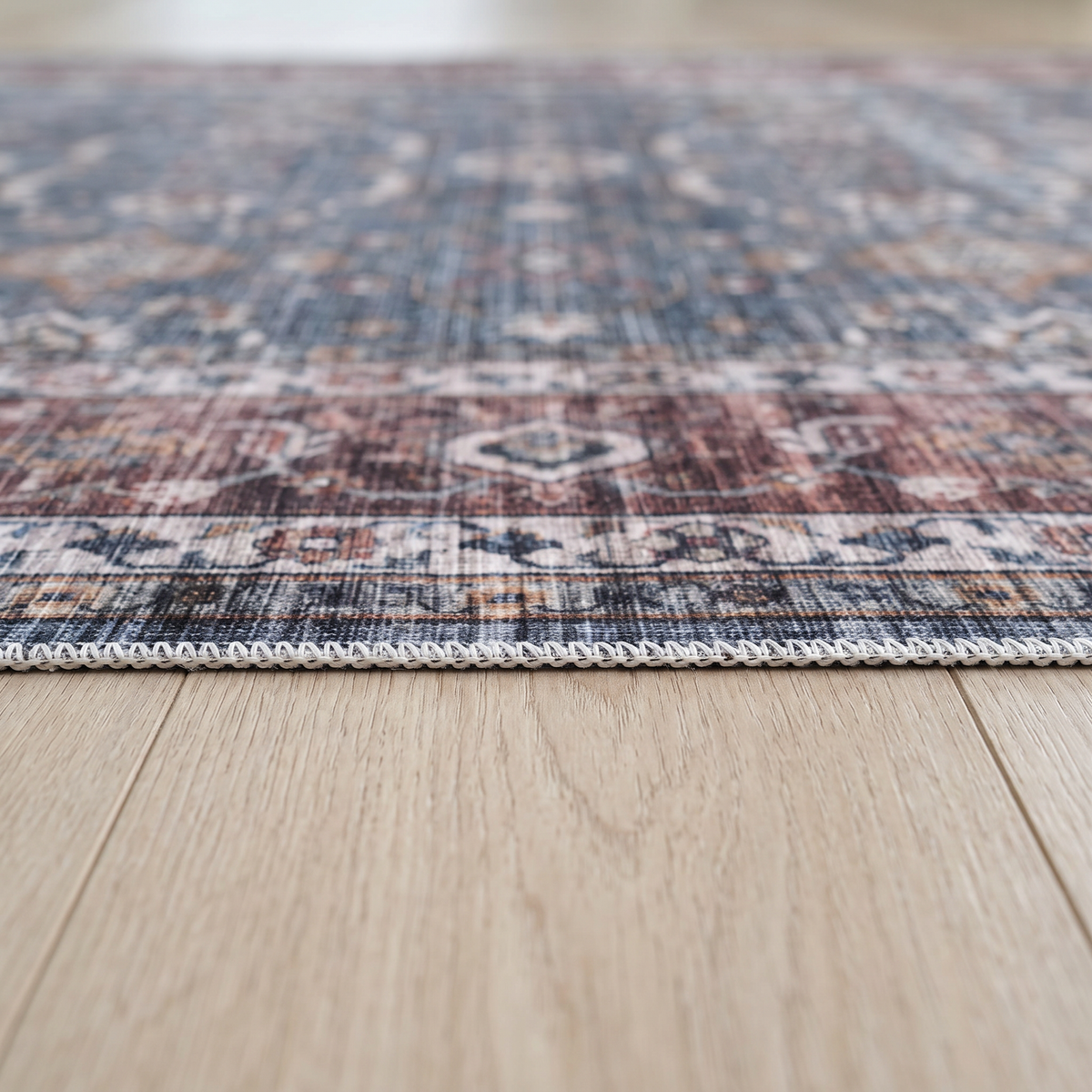 Basima Persian Floral Traditional Blue and Brown Indoor Rug