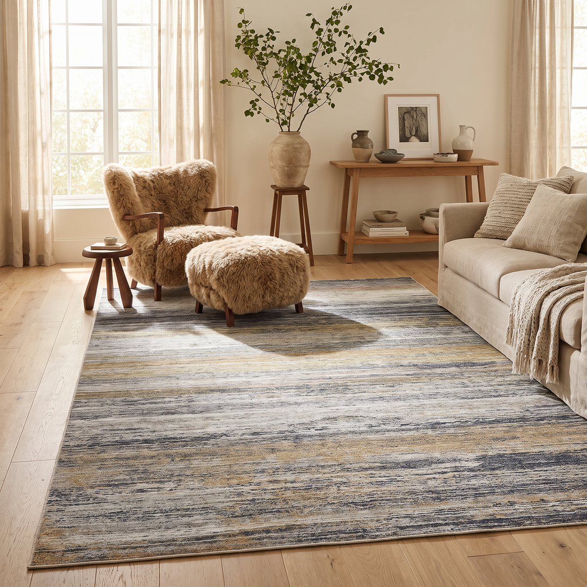 Rosetta Abstract Contemporary Gold and Blue Indoor Rug