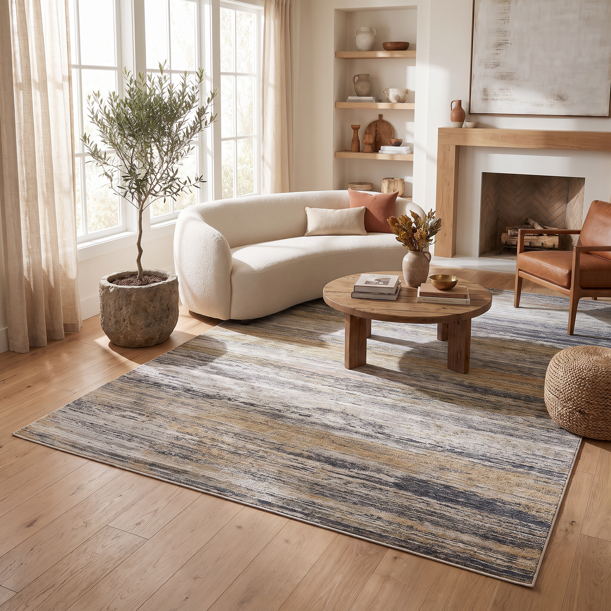 Rosetta Abstract Contemporary Gold and Blue Indoor Rug