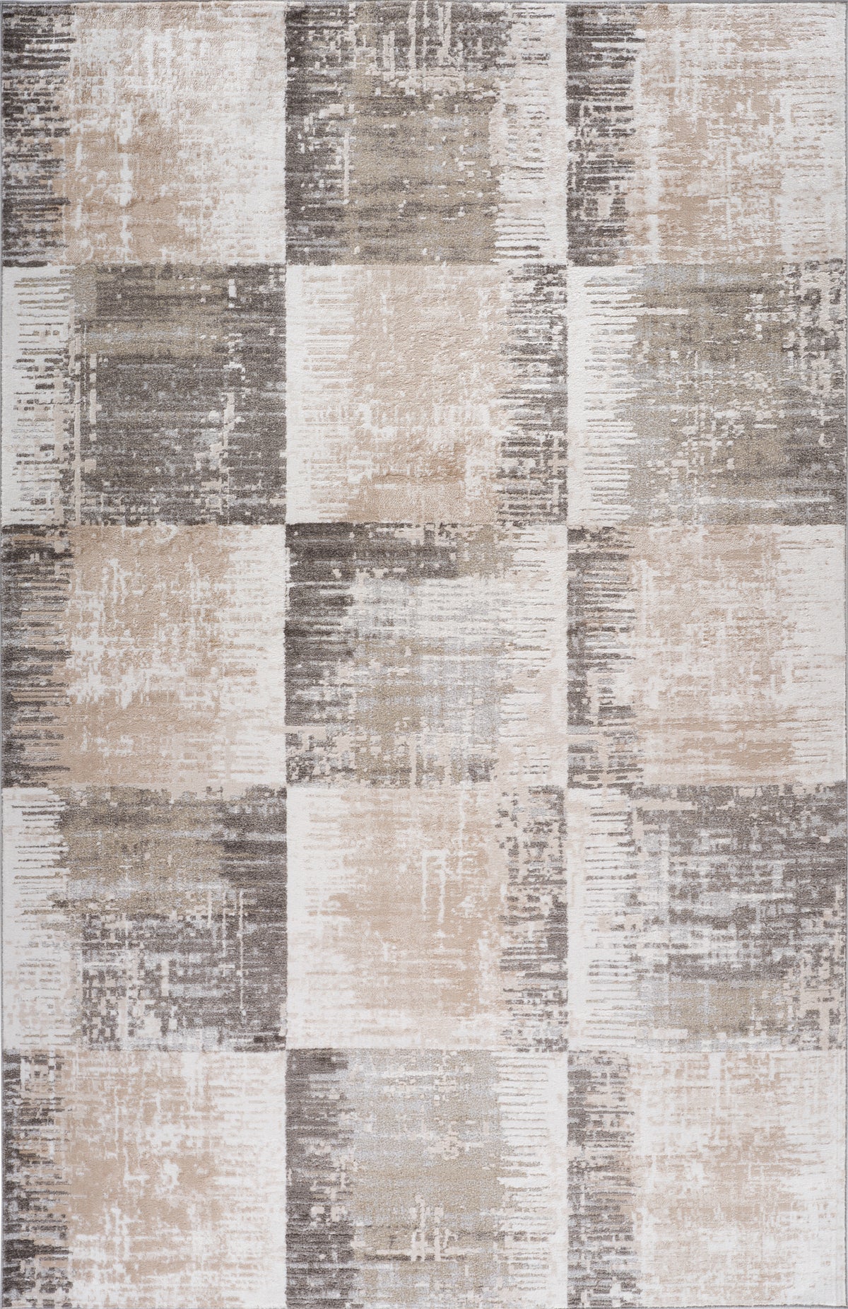 Tapis Lysa abstrait patchwork contemporain marron et beige