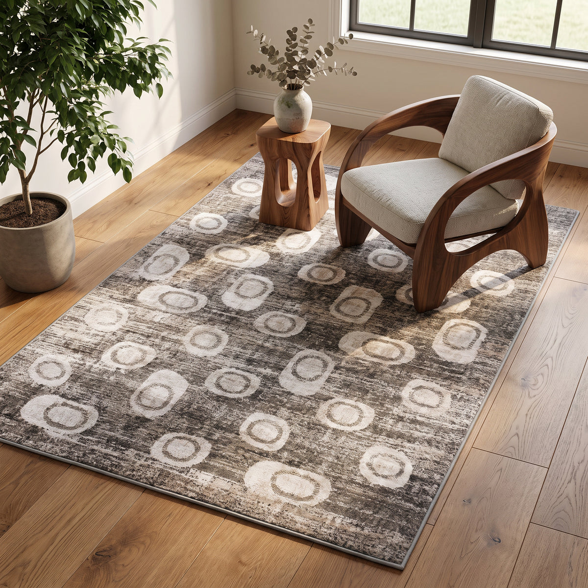Aither Abstract Contemporary Grey and Beige Indoor Rug