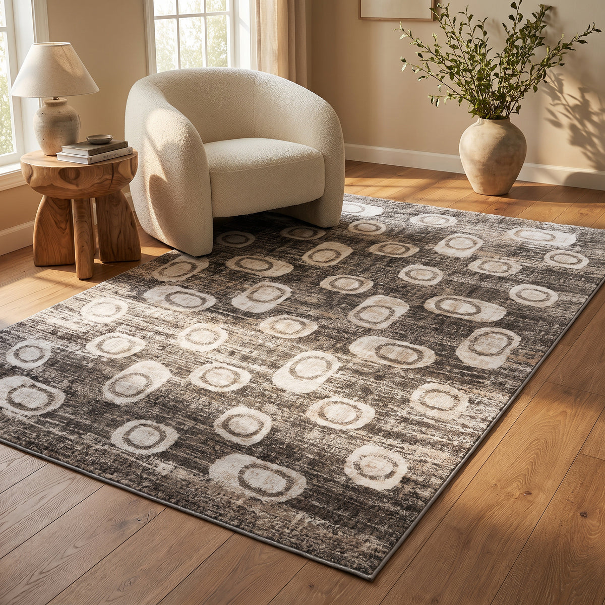 Tapis Aither abstrait contemporain gris et beige