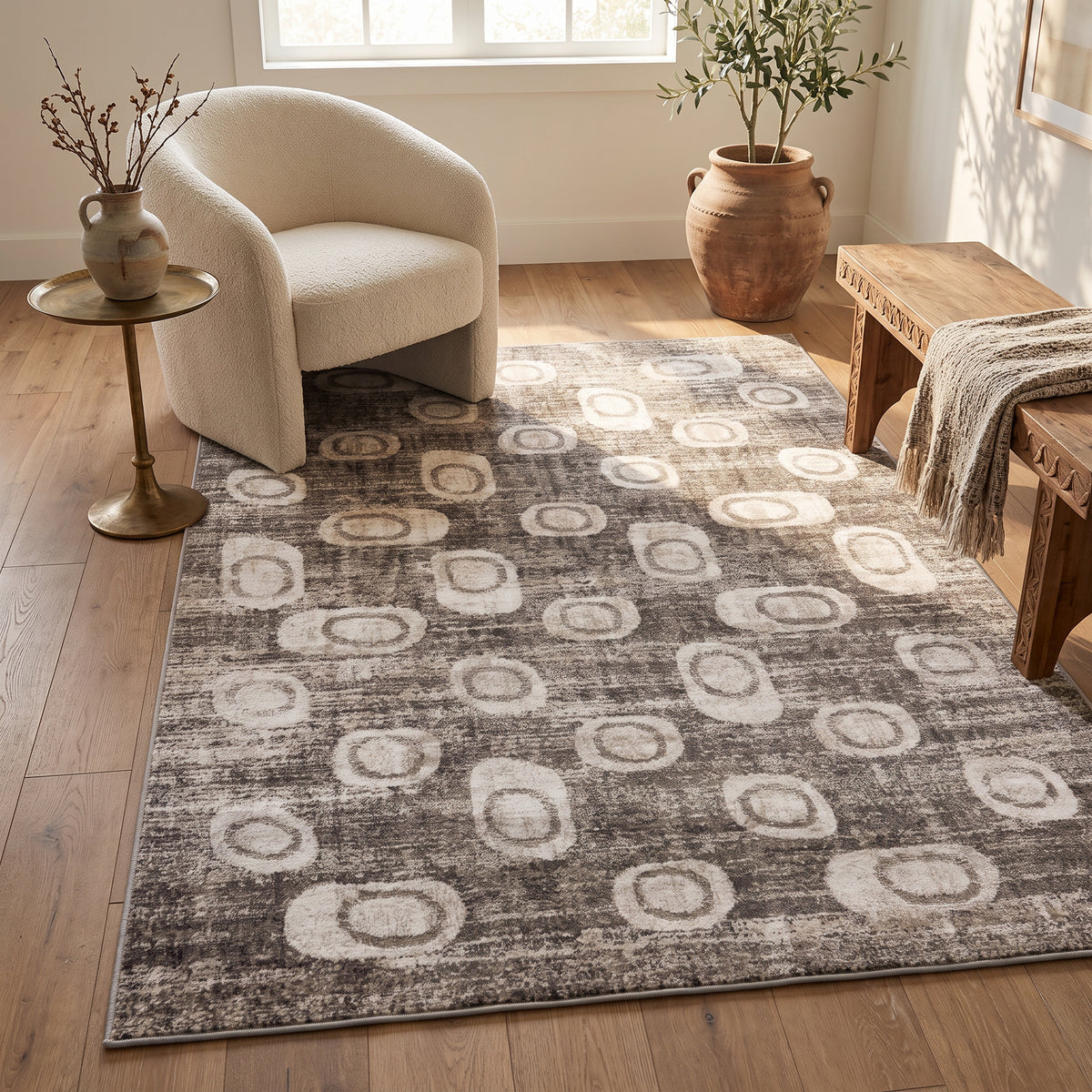 Tapis Aither abstrait contemporain gris et beige