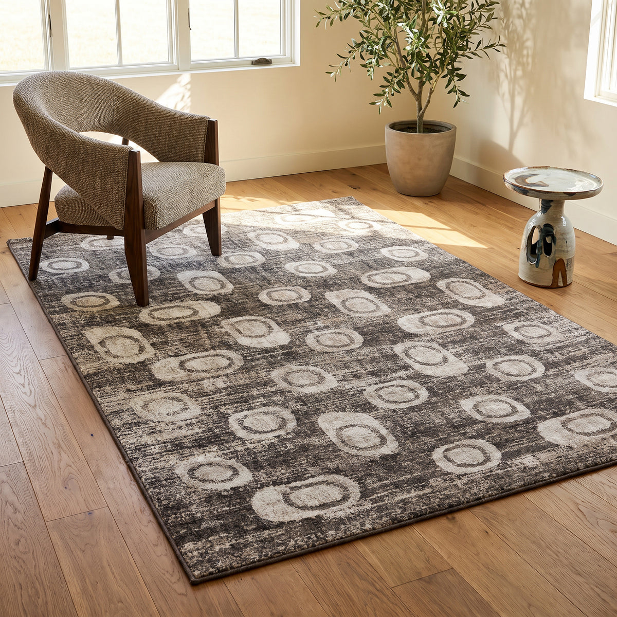 Tapis Aither abstrait contemporain gris et beige