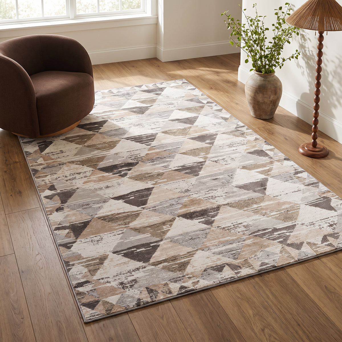 Tapis Alva géométrique contemporain beige et marron