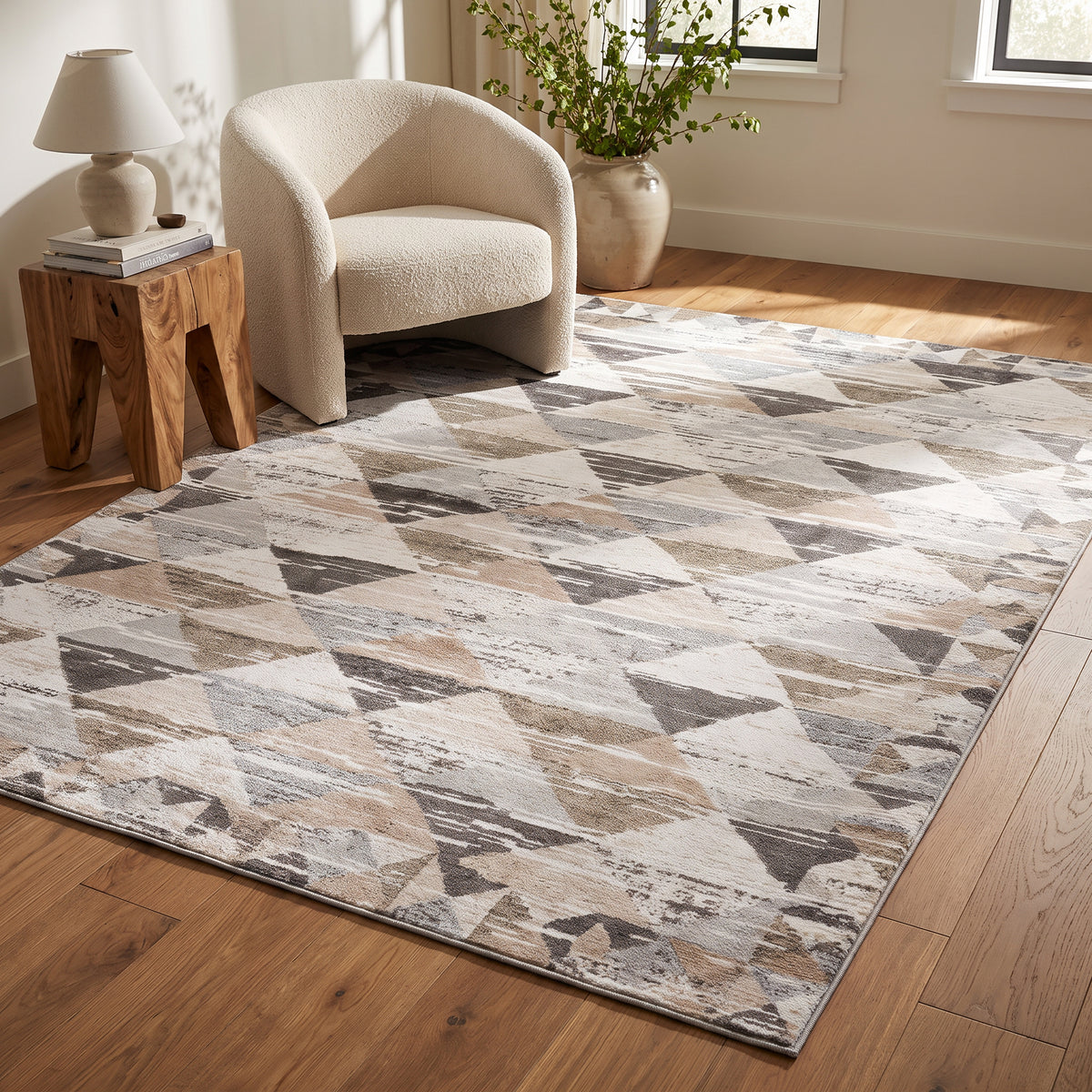 Tapis Alva géométrique contemporain beige et marron