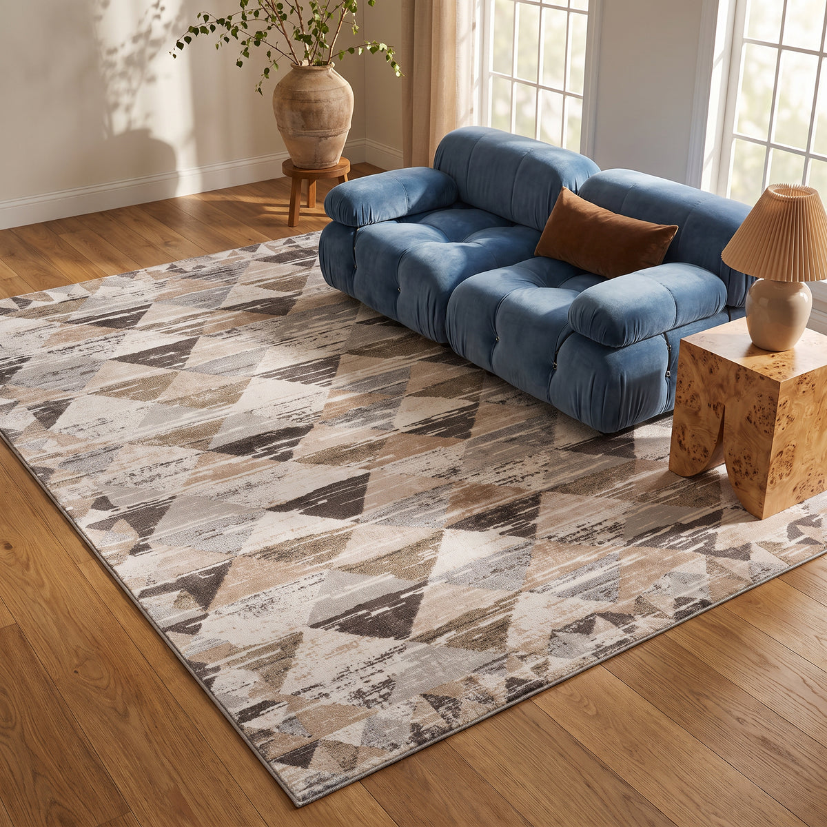 Tapis Alva géométrique contemporain beige et marron