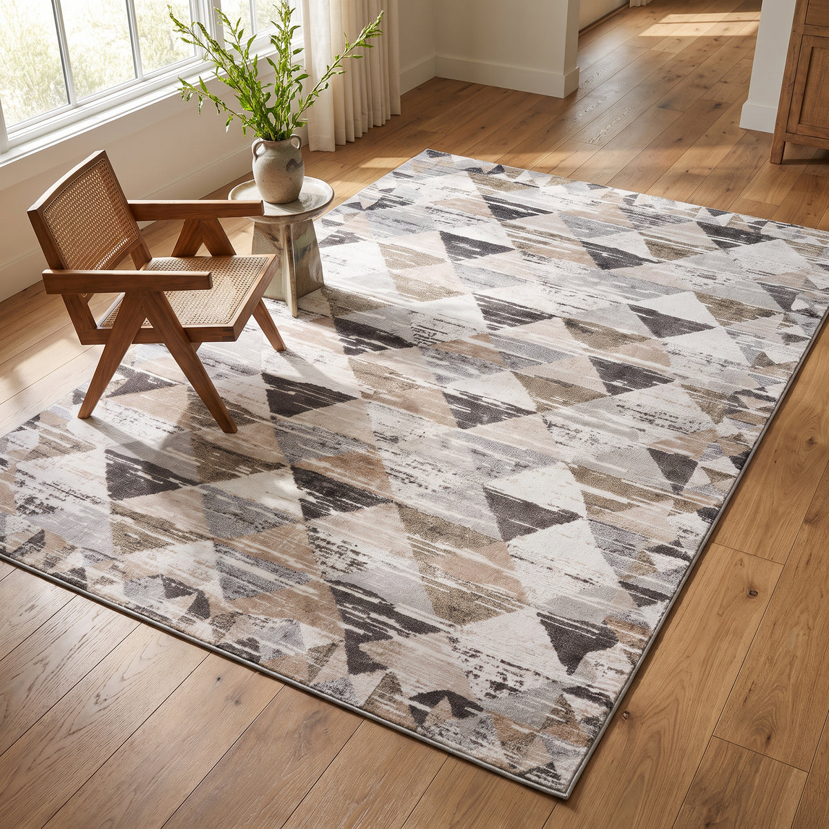 Tapis Alva géométrique contemporain beige et marron