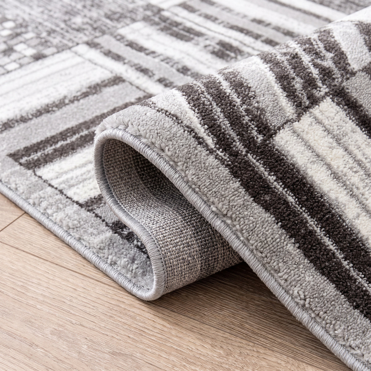 Alfombra de interior Kasuri abstracta patchwork contemporánea beige y crema