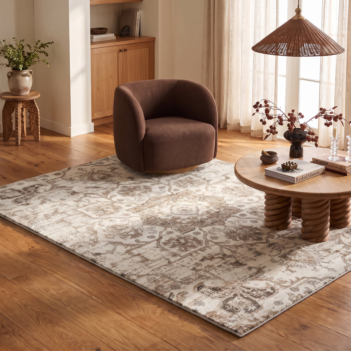 Tala Distressed Contemporary Cream Indoor Rug