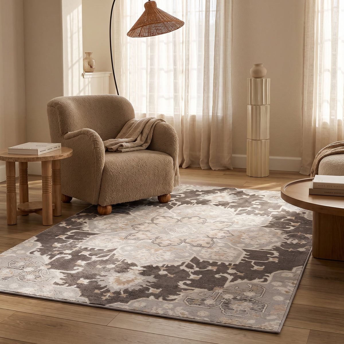 Tala Distressed Floral Contemporary Brown and Grey Indoor Rug