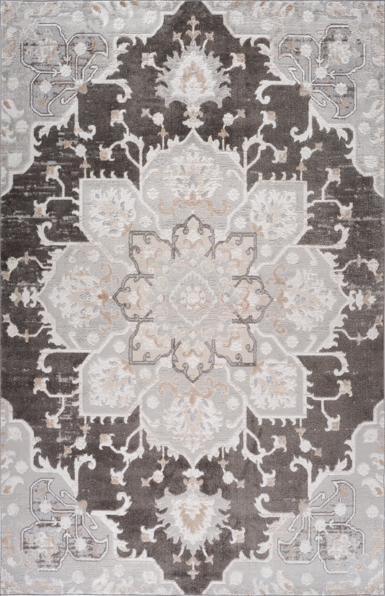 Tala Distressed Floral Contemporary Brown and Grey Indoor Rug