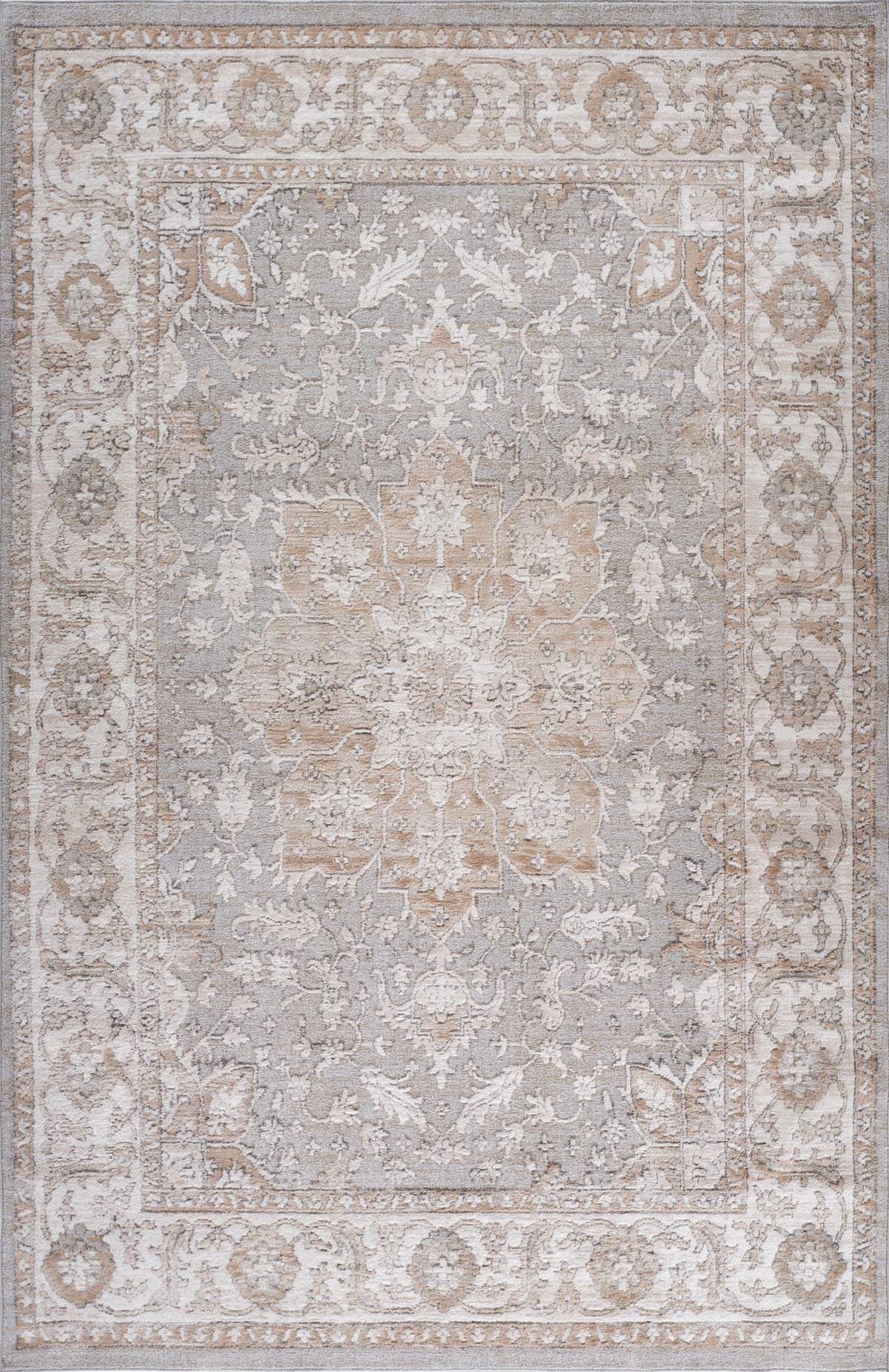 Ruba Floral Medallion Traditional Beige and Grey Indoor Rug