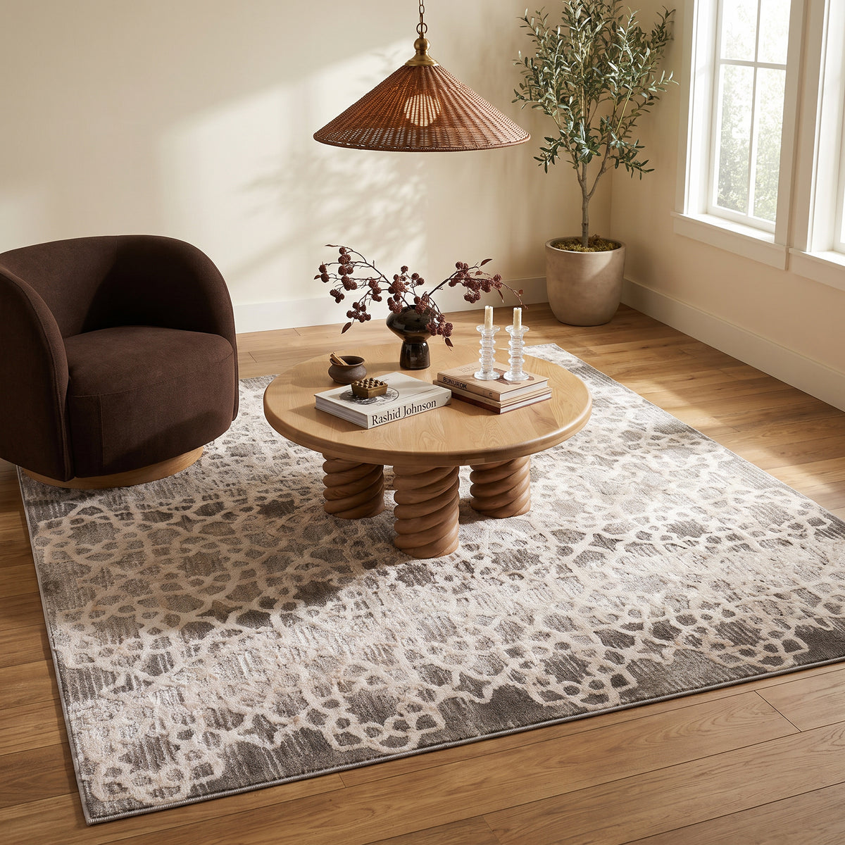 Alfombra de interior Zahra Trellis contemporánea, marrón