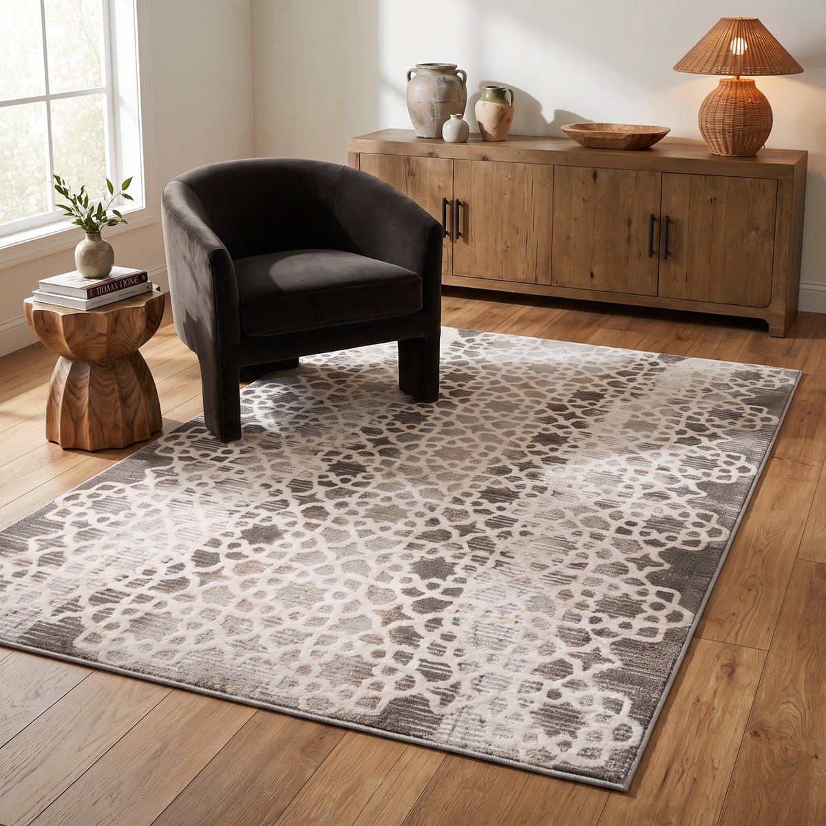 Alfombra de interior Zahra Trellis contemporánea, marrón