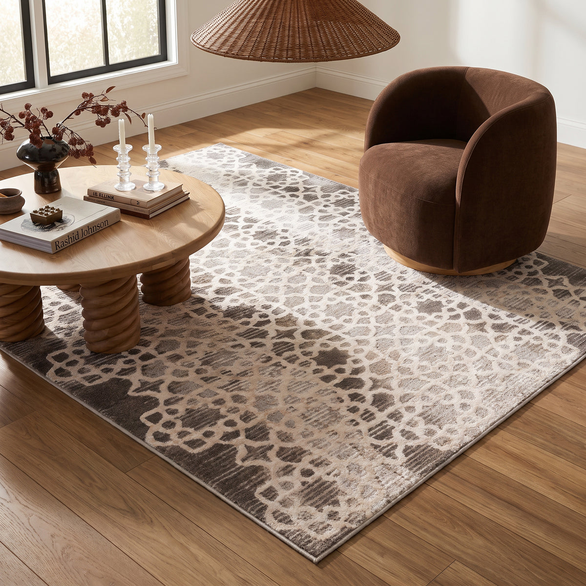 Alfombra de interior Zahra Trellis contemporánea, marrón