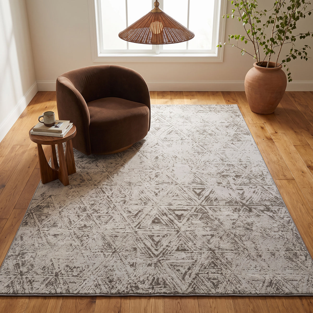 Alfombra de interior contemporánea geométrica Noema beige y crema