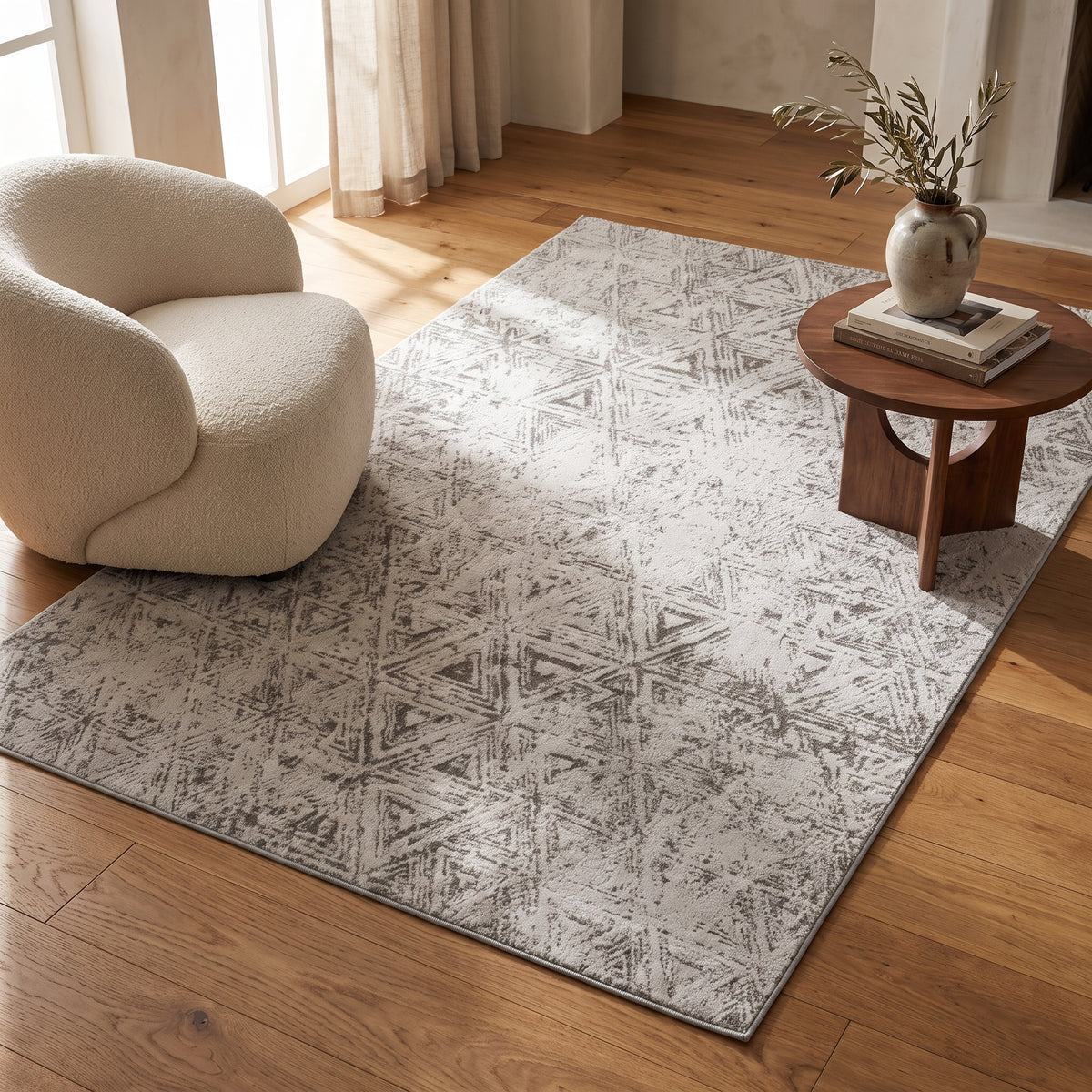 Alfombra de interior contemporánea geométrica Noema beige y crema