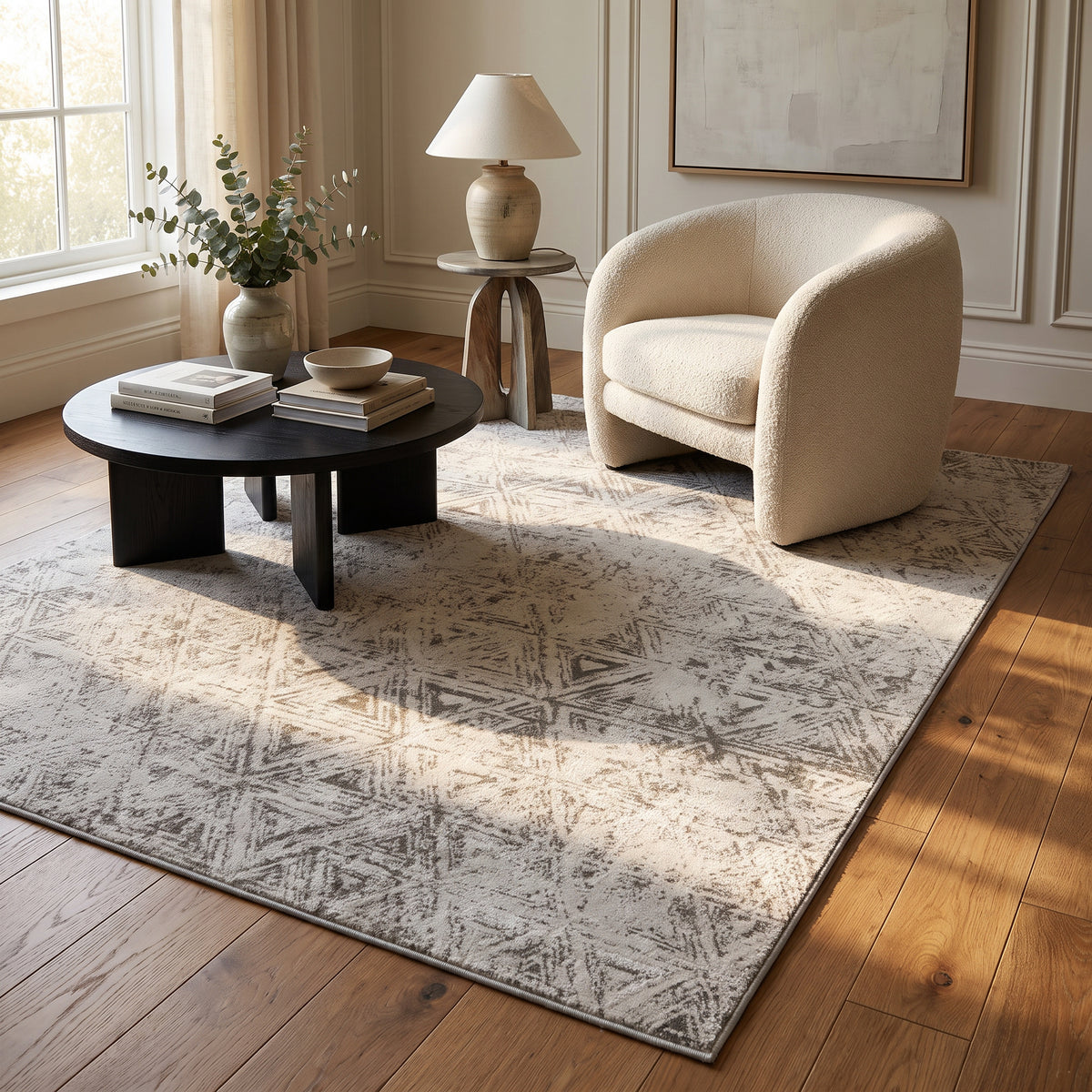 Alfombra de interior contemporánea geométrica Noema beige y crema