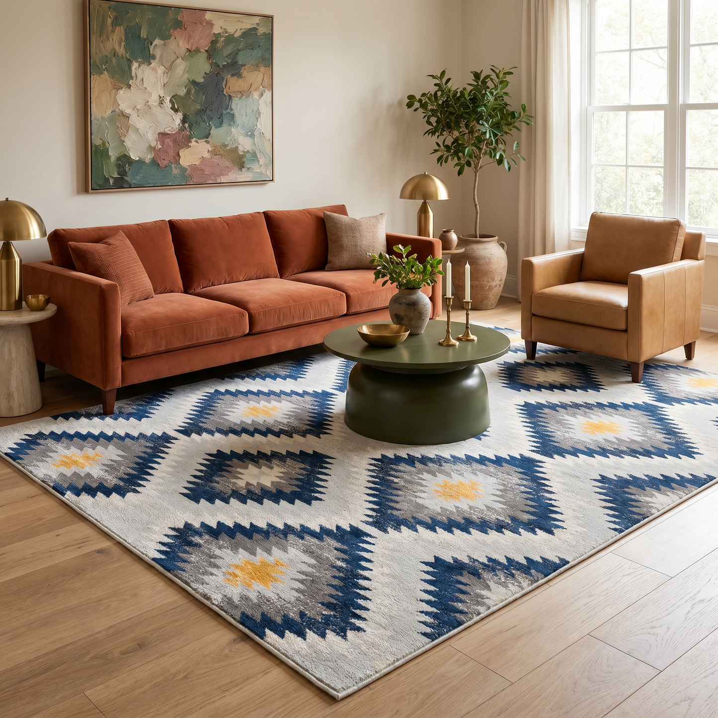 Tapis bleu contemporain Savannah Boho
