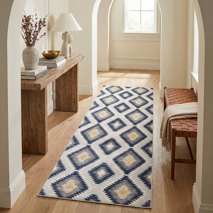 Tapis bleu contemporain Savannah Boho