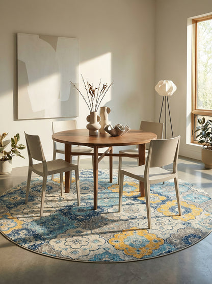 Tapis bleu contemporain moderne du milieu du siècle Savannah