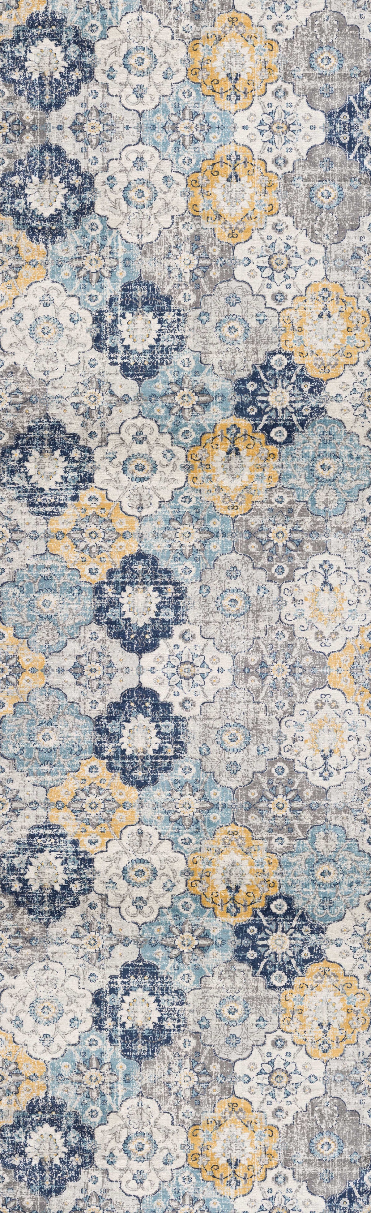 Valencia Vintage Floral Contemporary Blue and Grey Indoor Rug