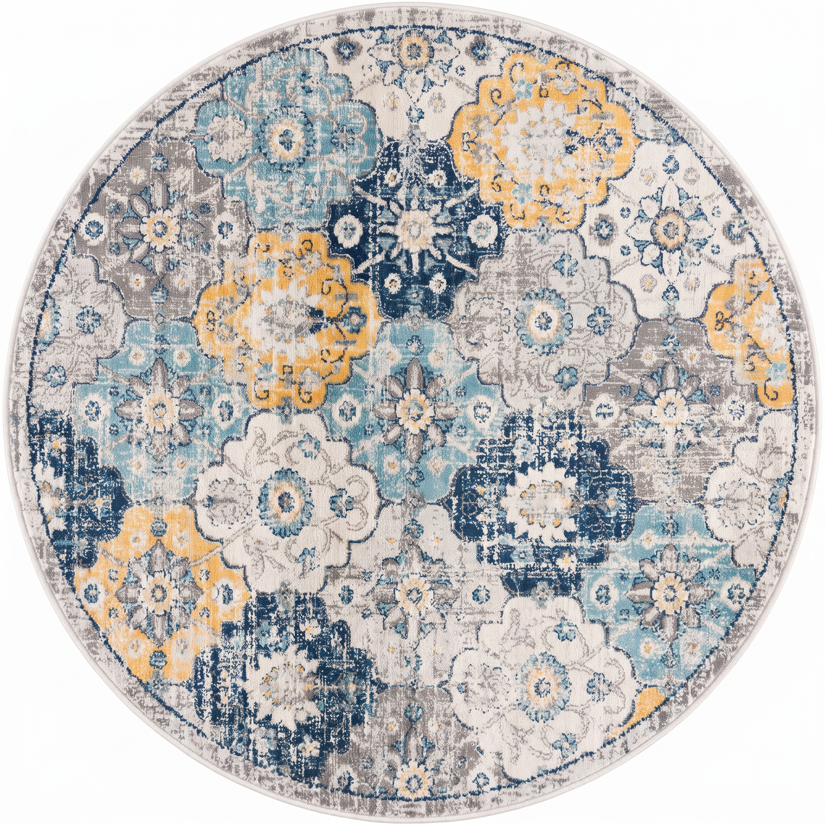 Valencia Vintage Floral Contemporary Blue and Grey Indoor Rug
