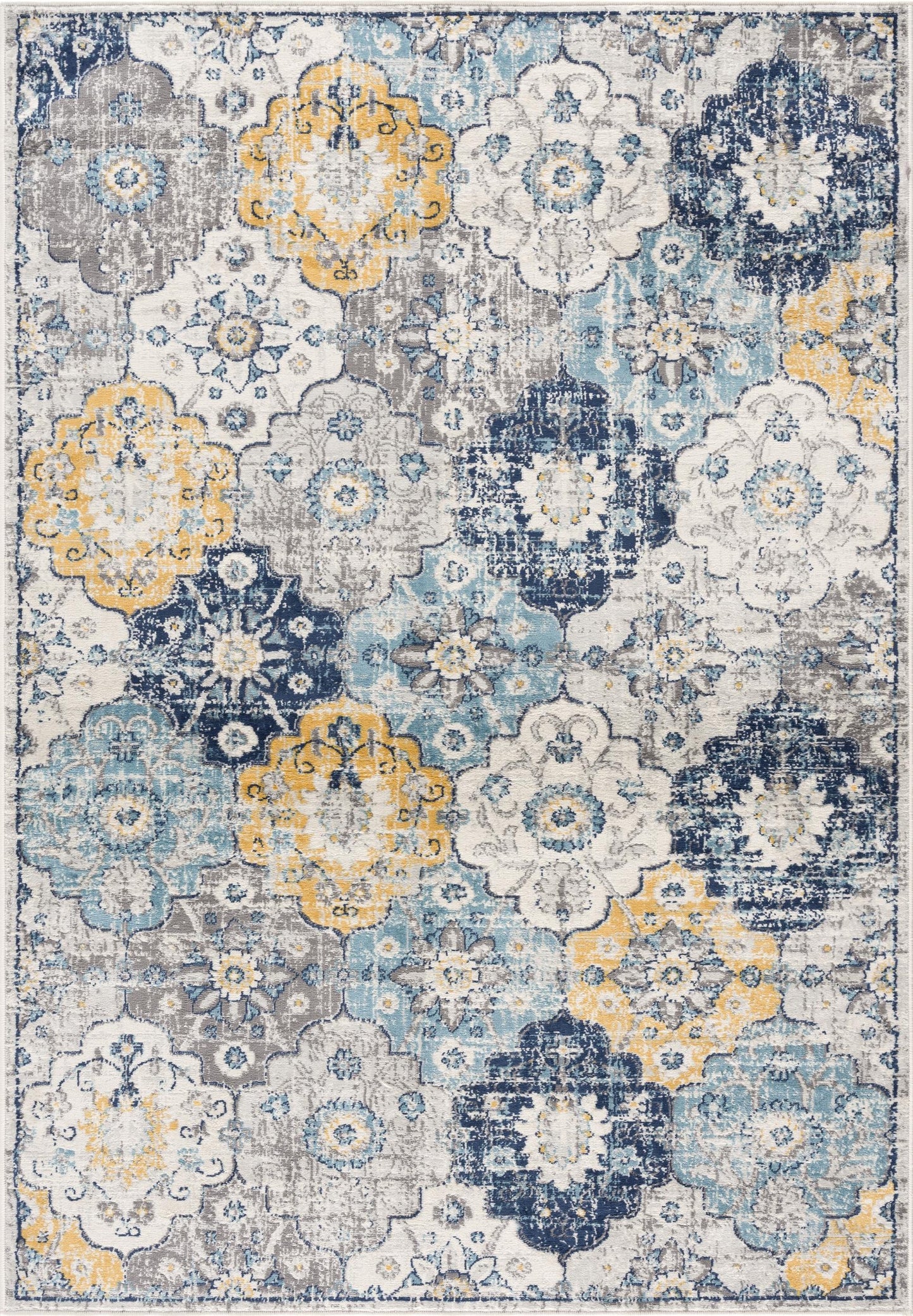 Valencia Vintage Floral Contemporary Blue and Grey Indoor Rug