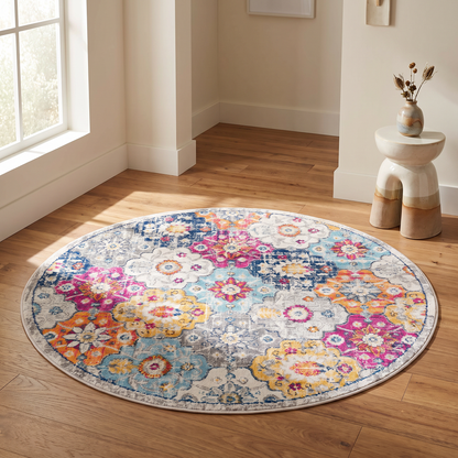 Valencia Vintage Floral Contemporary Pink and Blue Indoor Rug