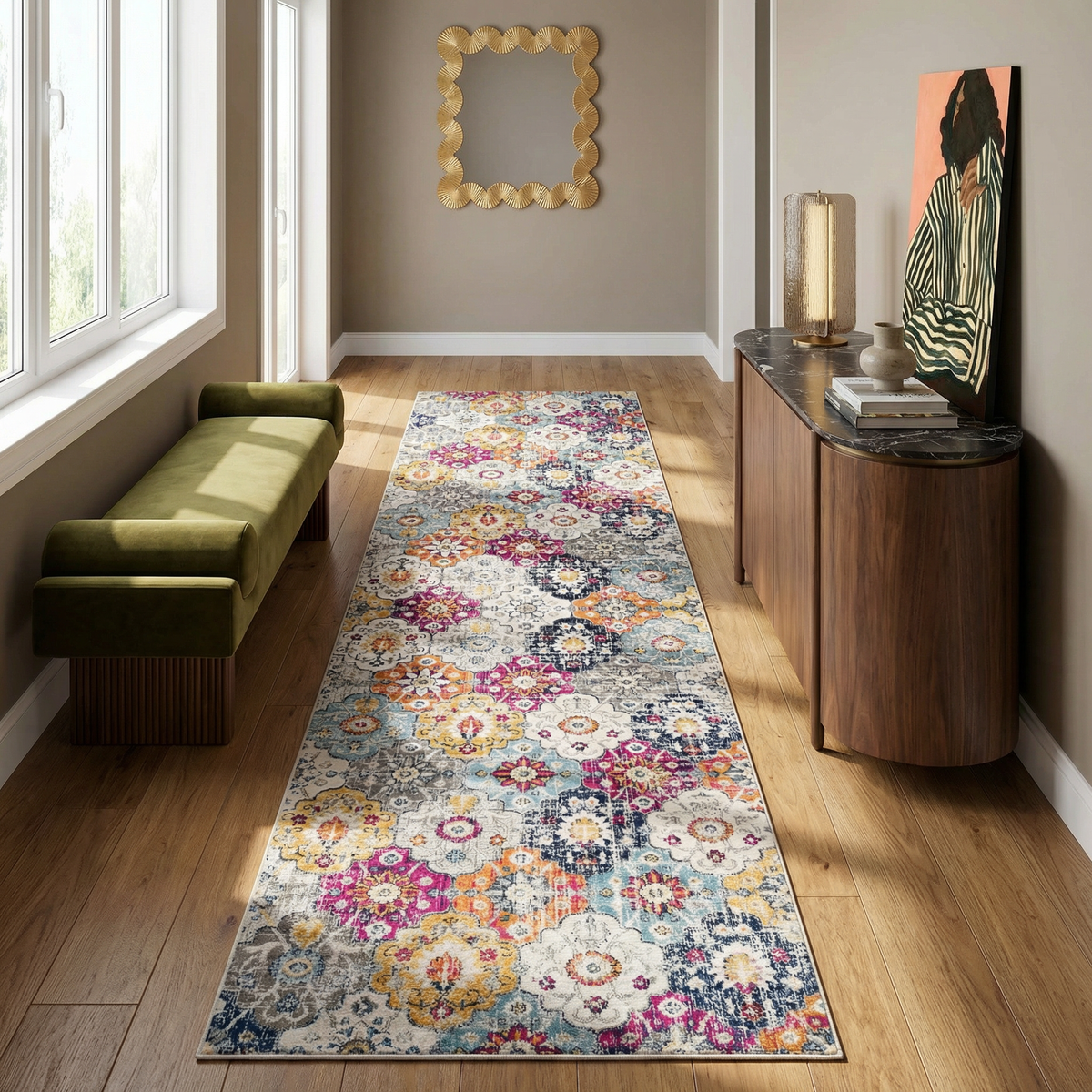 Valencia Vintage Floral Contemporary Pink and Blue Indoor Rug