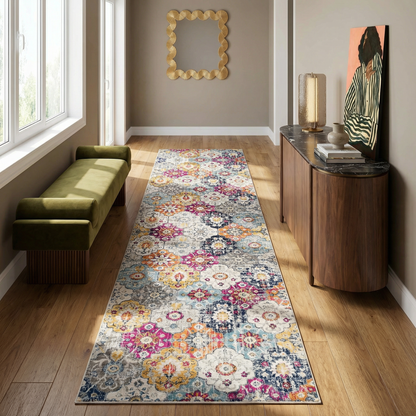 Valencia Vintage Floral Contemporary Pink and Blue Indoor Rug-12
