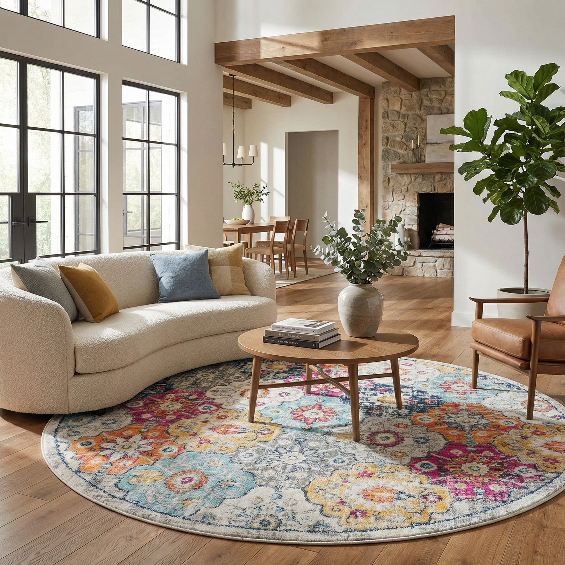 Valencia Vintage Floral Contemporary Pink and Blue Indoor Rug-27