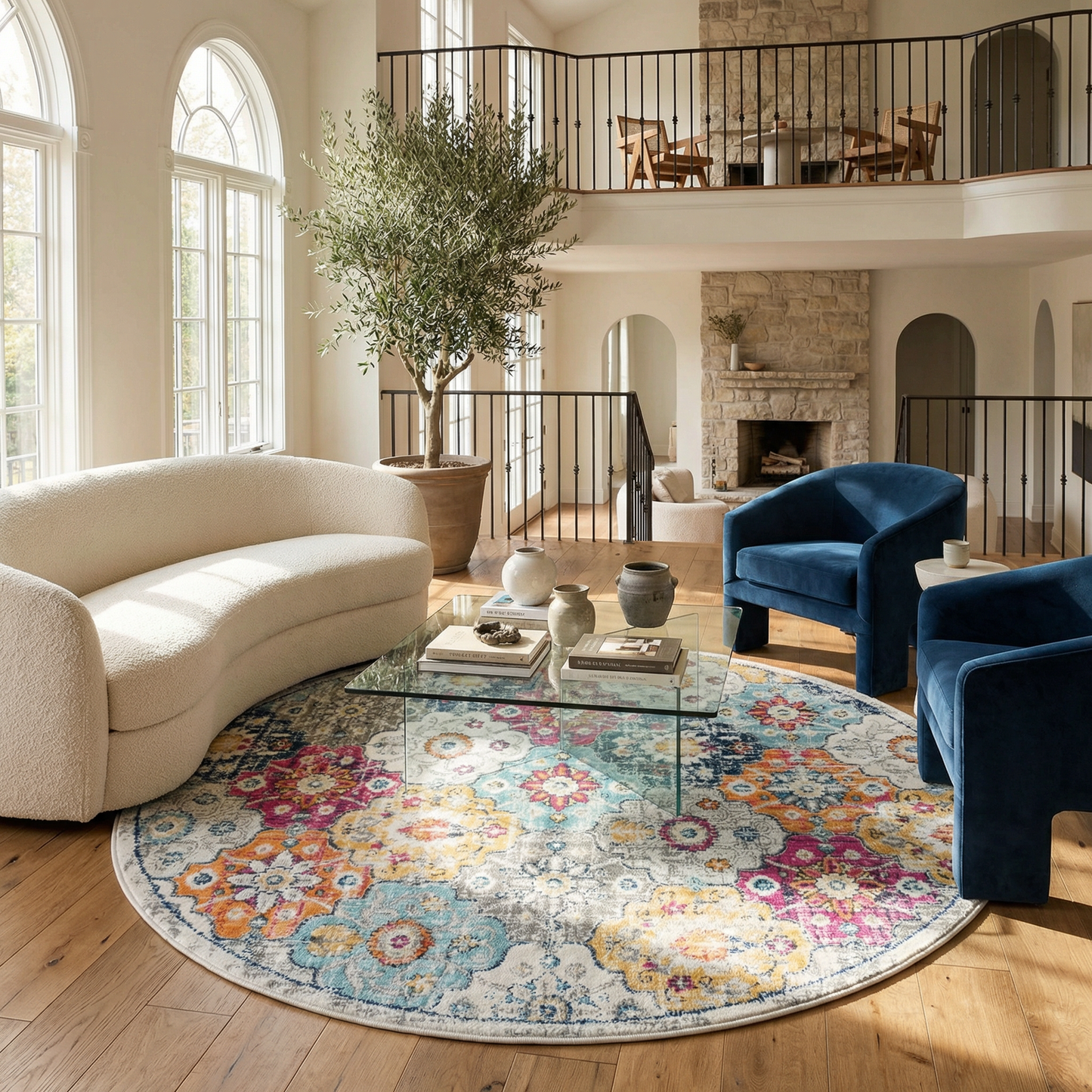 Valencia Vintage Floral Contemporary Pink and Blue Indoor Rug-25