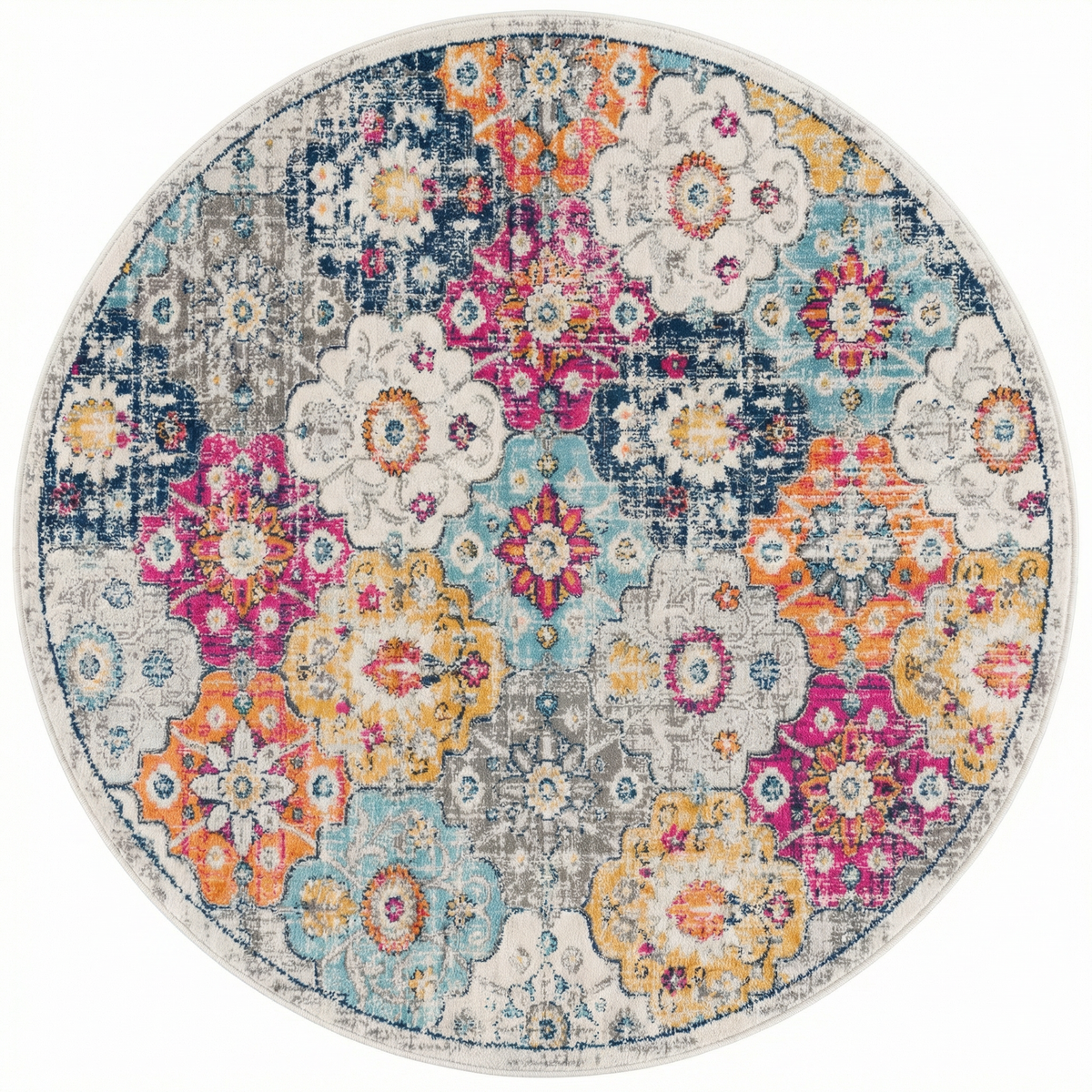 Valencia Vintage Floral Contemporary Pink and Blue Indoor Rug