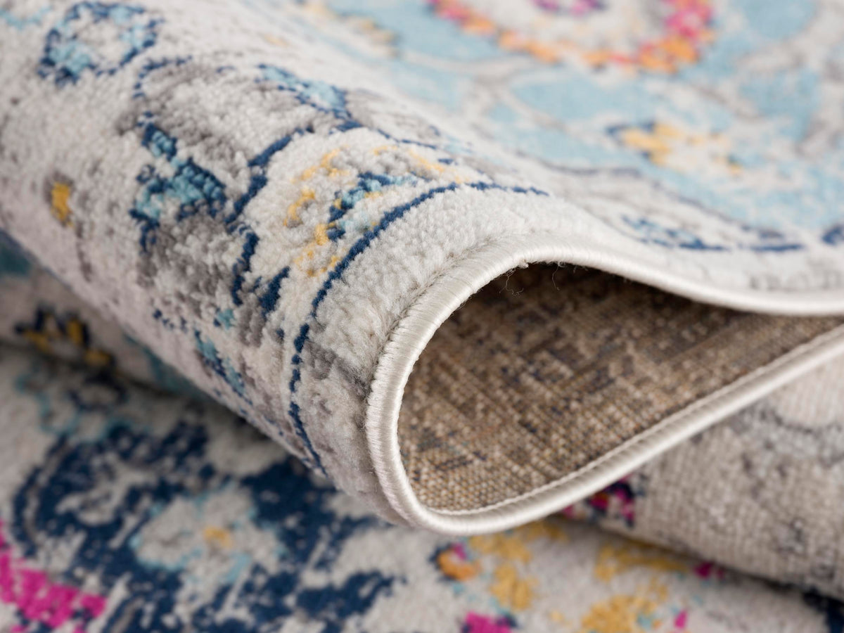Valencia Vintage Floral Contemporary Pink and Blue Indoor Rug