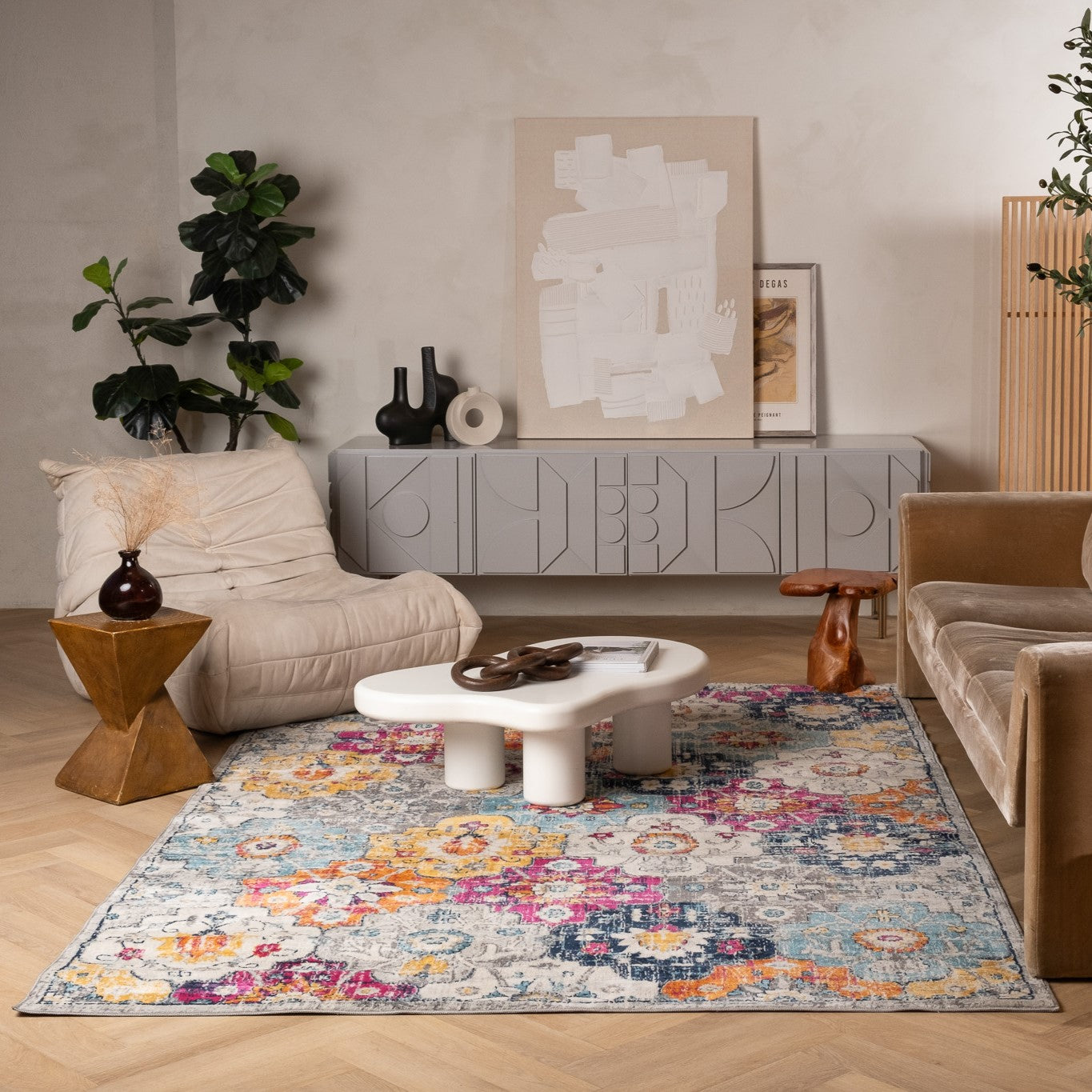 Tapis rouille contemporain moderne du milieu du siècle Savannah