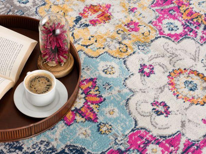Valencia Vintage Floral Contemporary Pink and Blue Indoor Rug